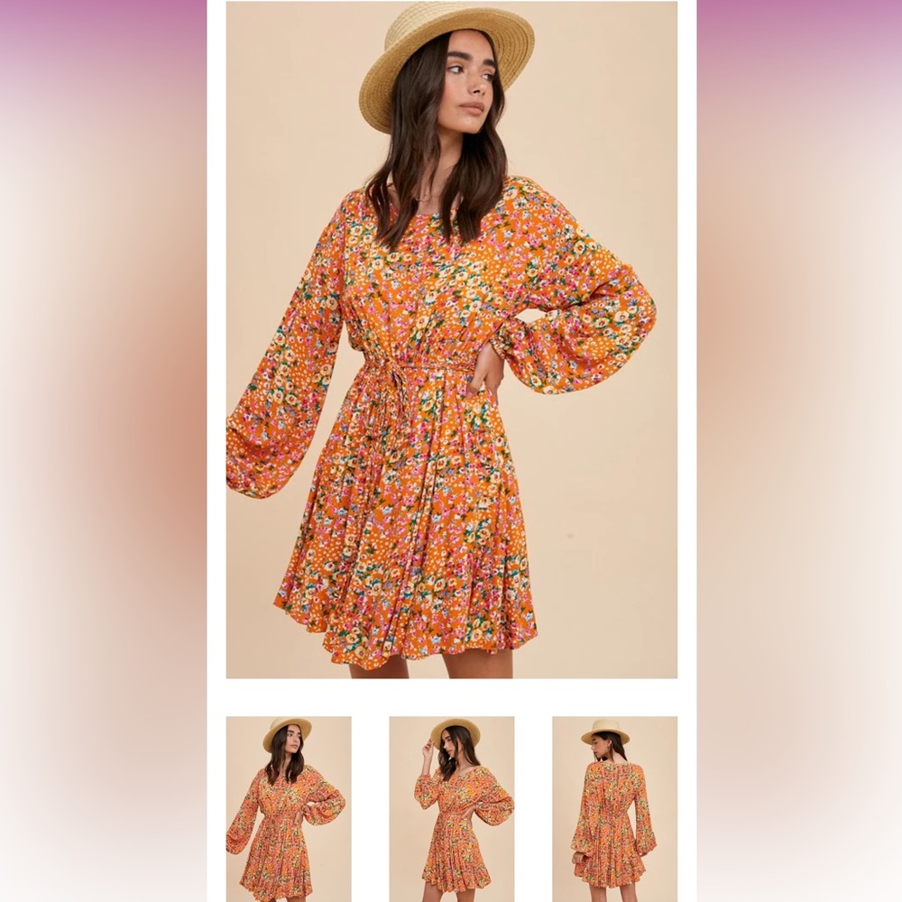 Long sleeve bright floral dress